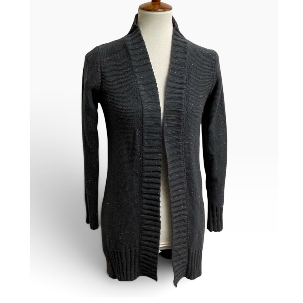 True Craft Cardigan Women Medium Gray Braided Back Longline Open Front Sweater